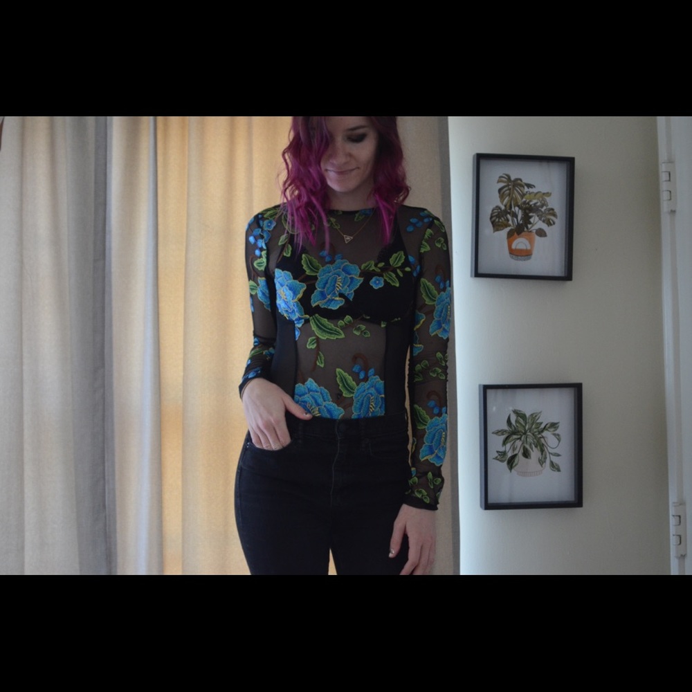Nasty Gal Blue Embroidered Bodysuit - Picture 4 of 10